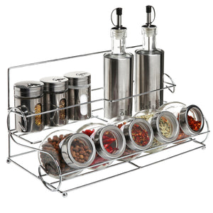 Online shopping stainless steel condiment set with 2 oil cruets 3 spice shakers 5 glass canister jars and chrome rack