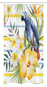 Ambesonne Parrot Stall Shower Curtain, Tropic Pattern with Parrot Orchids and Hibiscus Flowers Hawaiian Jungle Style Image, Fabric Bathroom Decor Set with Hooks, 36" X 72", White Yellow
