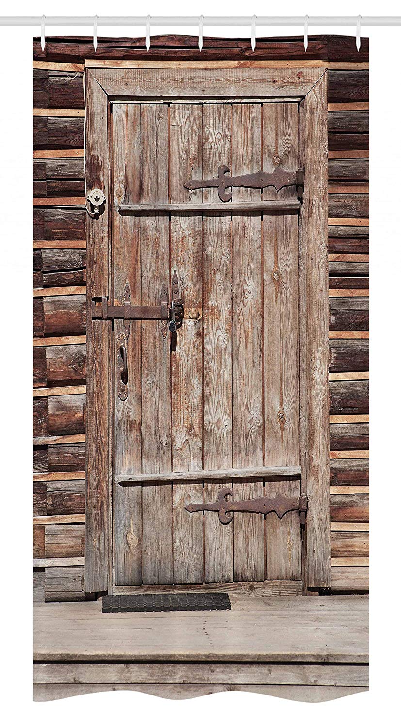 Ambesonne Rustic Stall Shower Curtain, Timber Rustic Door in Wall of an Old Log House Abandoned Building Entrance Gate, Fabric Bathroom Decor Set with Hooks, 36
