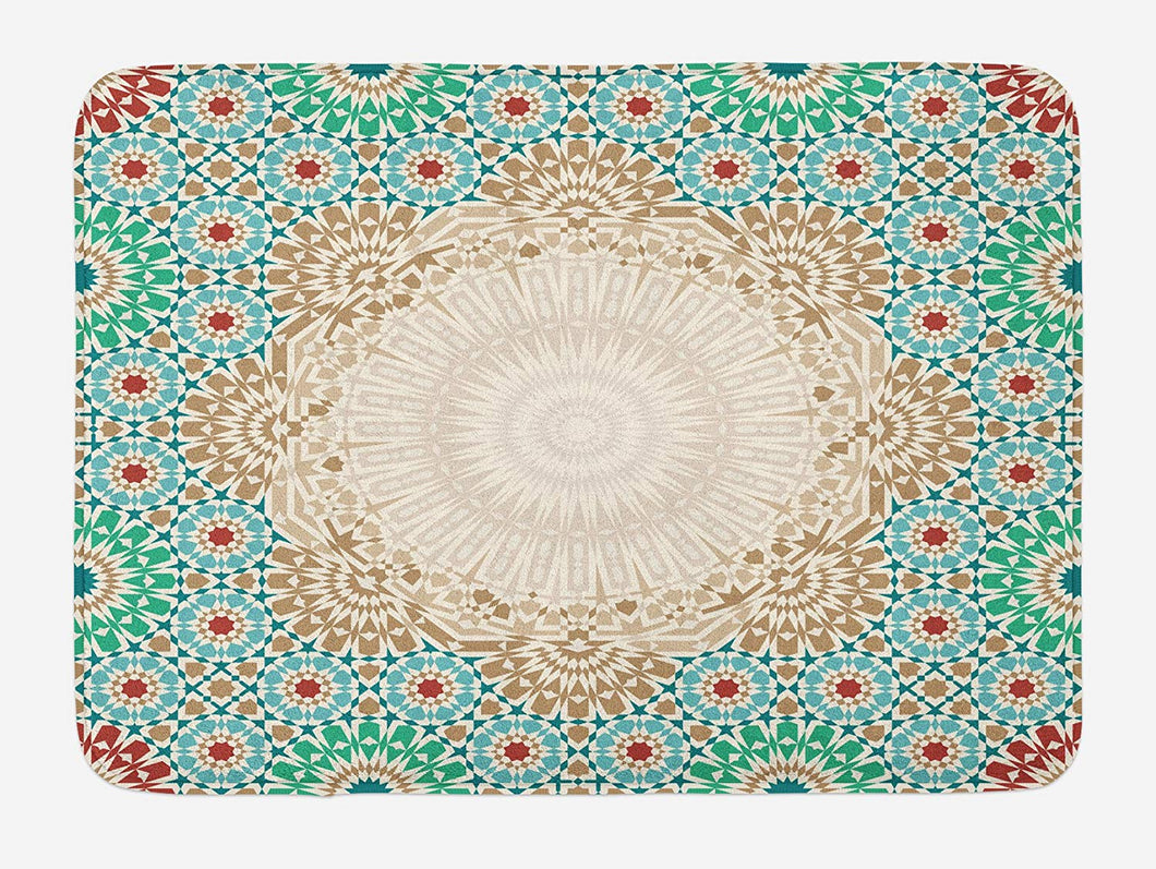 Ambesonne Moroccan Bath Mat, Ottoman Mosaic Art Pattern with Oriental Floral Forms Antique Scroll Ceramic Boho, Plush Bathroom Decor Mat with Non Slip Backing, 29.5