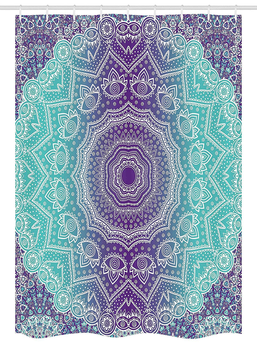 Ambesonne Purple and Turquoise Stall Shower Curtain, Hippie Ombre Mandala Inner Peace and Meditation with Ornamental Art, Fabric Bathroom Decor Set with Hooks, 54 W x 78 L Inches, Purple Aqua