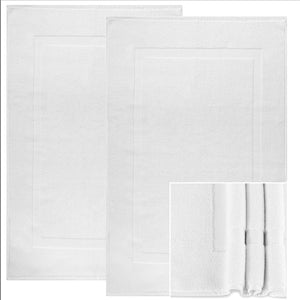 Extra Long Cotton Bath Mat | 2 Pack - Master Bathroom Floor Mats | Large Reversible Bathroom Towel Rug | Luxury Spa Resort Quality | Absorbent, Washable | Mold and Mildew Resistant | 21"x38" (White)