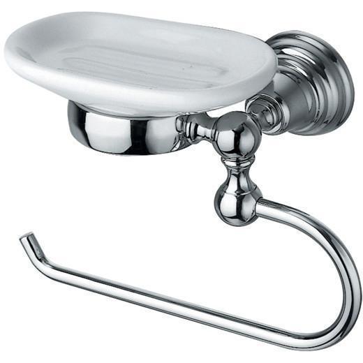 BA Canova Wall Round Bath Towel Ring Holder & Ceramic Soap Dish Set - Brass