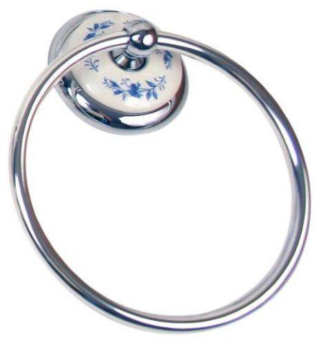 Moen Boutique Chrome w/ White Ceramic & Blue Floral Accent Towel Ring #4786FL