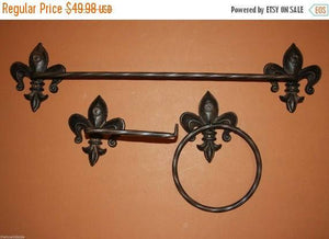 3) Fleur De Lis Collector Christmas Gift, Beautiful Vintage-look Fleur De Lis Bath Accessory Set, Cast Iron, fast free shipping
