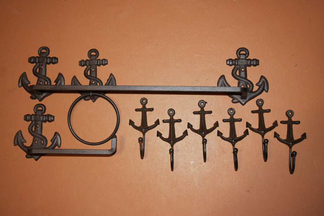 9) Sailor Gift Anchor Decor Cast Iron Bath Accessory Set Towel Bar, Towel Ring, Toilet Paper Holder