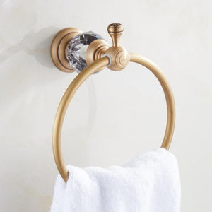 Bathroom Brass Crystal Towel Ring Wall Mounted Antique Black Towel Shelf .